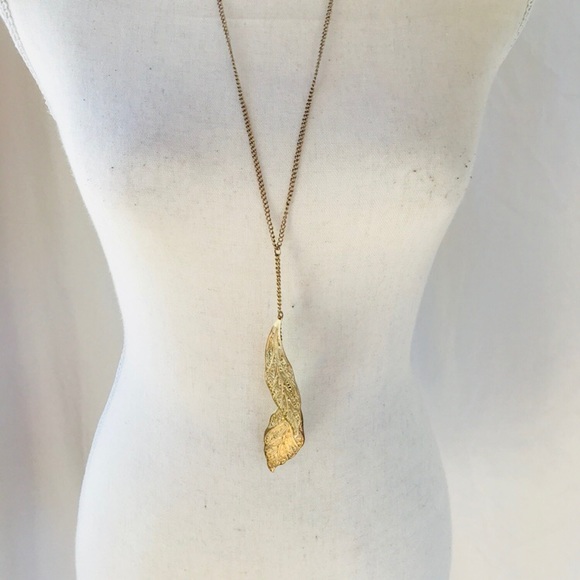 Long Gold Leaf Necklace - Picture 3 of 3